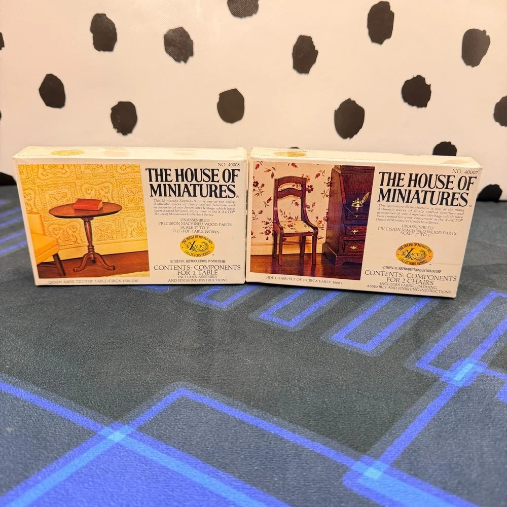 Lot 4 Vtg House of Miniatures Kits Factory Sealed 1:12 Hutch Chairs Table Top
